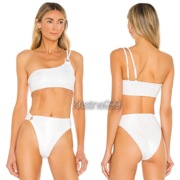 L*Space Indiana Top Jones Bitsy Bottom Gloss Gator White Iridescent Bikini SET - Picture 3 of 16